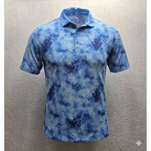 Ibkul Men's Blue Cloud Pattern Short Sleeve Golf Polo Shirt. Size L